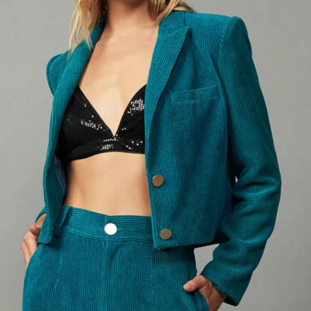 NWT Never Opened, Current Air Teal Corduroy Cropped Blazer, L
